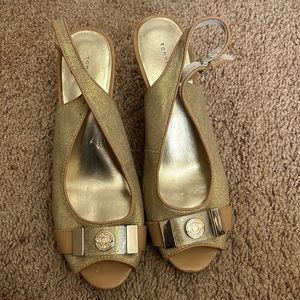 Tommy Hilfiger Gold and Tan Wedges. Size 7.5
